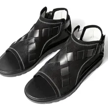 Для мужчин новые модные кожаные сандалии мужские летние открытым носком римские сандалии тенденция личности Молодежные кожаные сандалии Мужская пляжная обувь