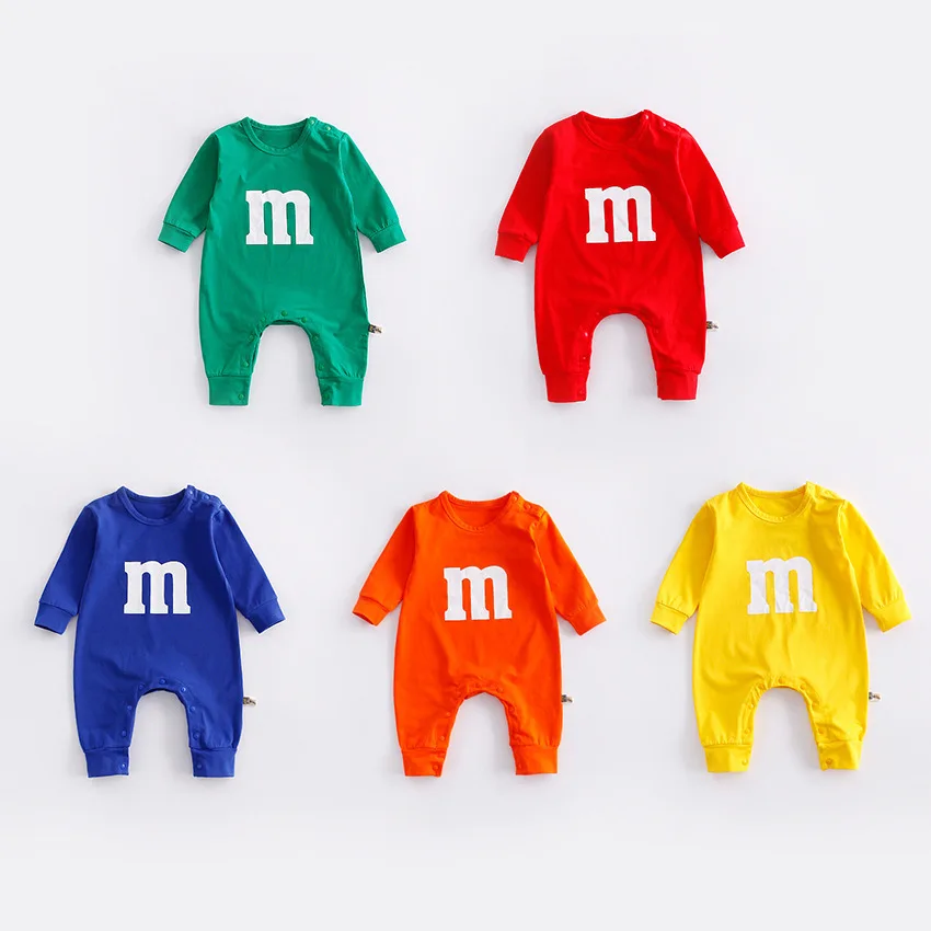 Одноцветный комбинезон с длинными рукавами для малышей, простой дизайн с буквами, дуплексный принт, яркие цвета, комбинезоны для малышей, красные костюмы, комплекты для фестиваля