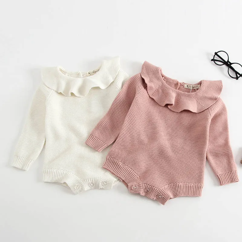 Baby Girl Romper Autumn New Born Baby Knitted Romper Ruffle Long Sleeve