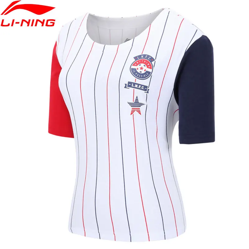  Женская футболка из 100% хлопка Li-Ning, свободная дышащая футболка в полоску с подкладкой, спортивный топ li ning, AHSN068, WTS1486 