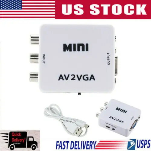 New Mini HD AV2VGA Video Converter Box AV RCA CVBS To VGA HDTV Adapter |
