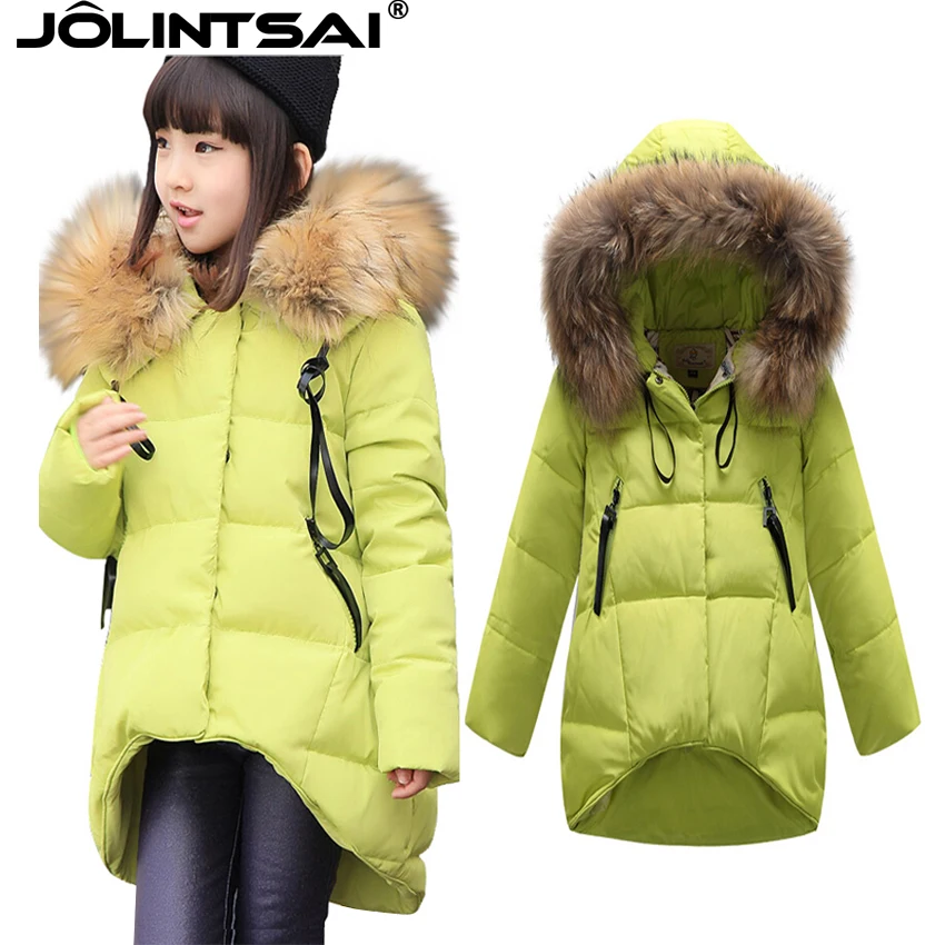 2016New Parka Girls Coat Long Down Big Fur Collar Winter