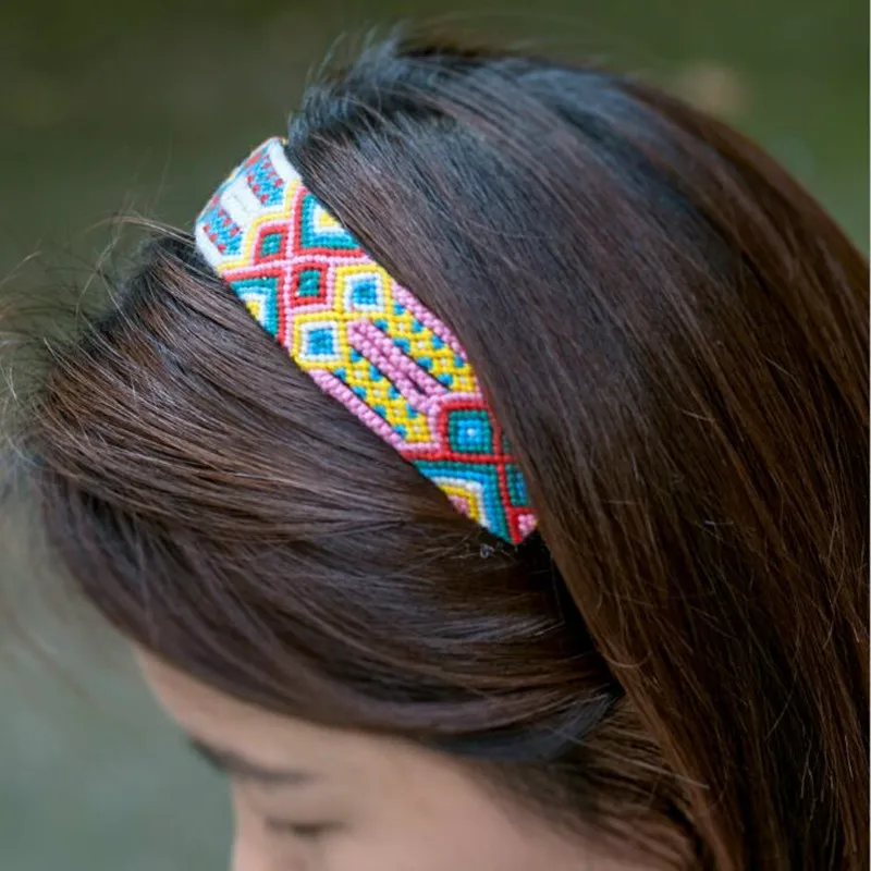 AHO028(10) 3cm Wide Girl Retro Handmade Boho Brazilian Multicolor String Cord Woven Braided Hippie Headband Head Band Hairbands | Украшения