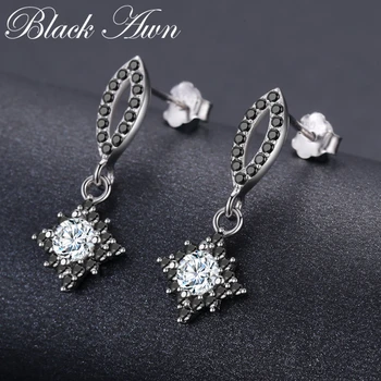 

2020 New Black Awn Romantic 925 Sterling Silver Natural Black Spinel Engagement Stud Earrings for Women Fine Jewelry Bijoux T209