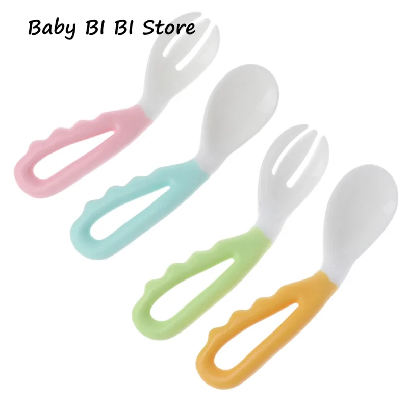 

2Pcs Baby Spoon Fork Set Solid Feeding Safe Pacifier Bending Learning Flatware