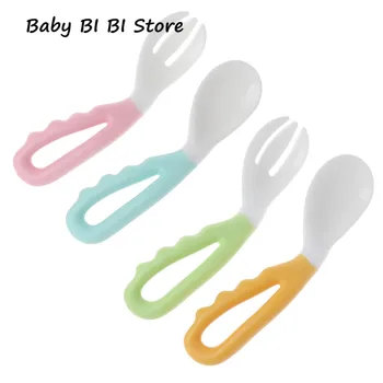 

2Pcs Baby Spoon Fork Set Solid Feeding Safe Pacifier Bending Learning Flatware