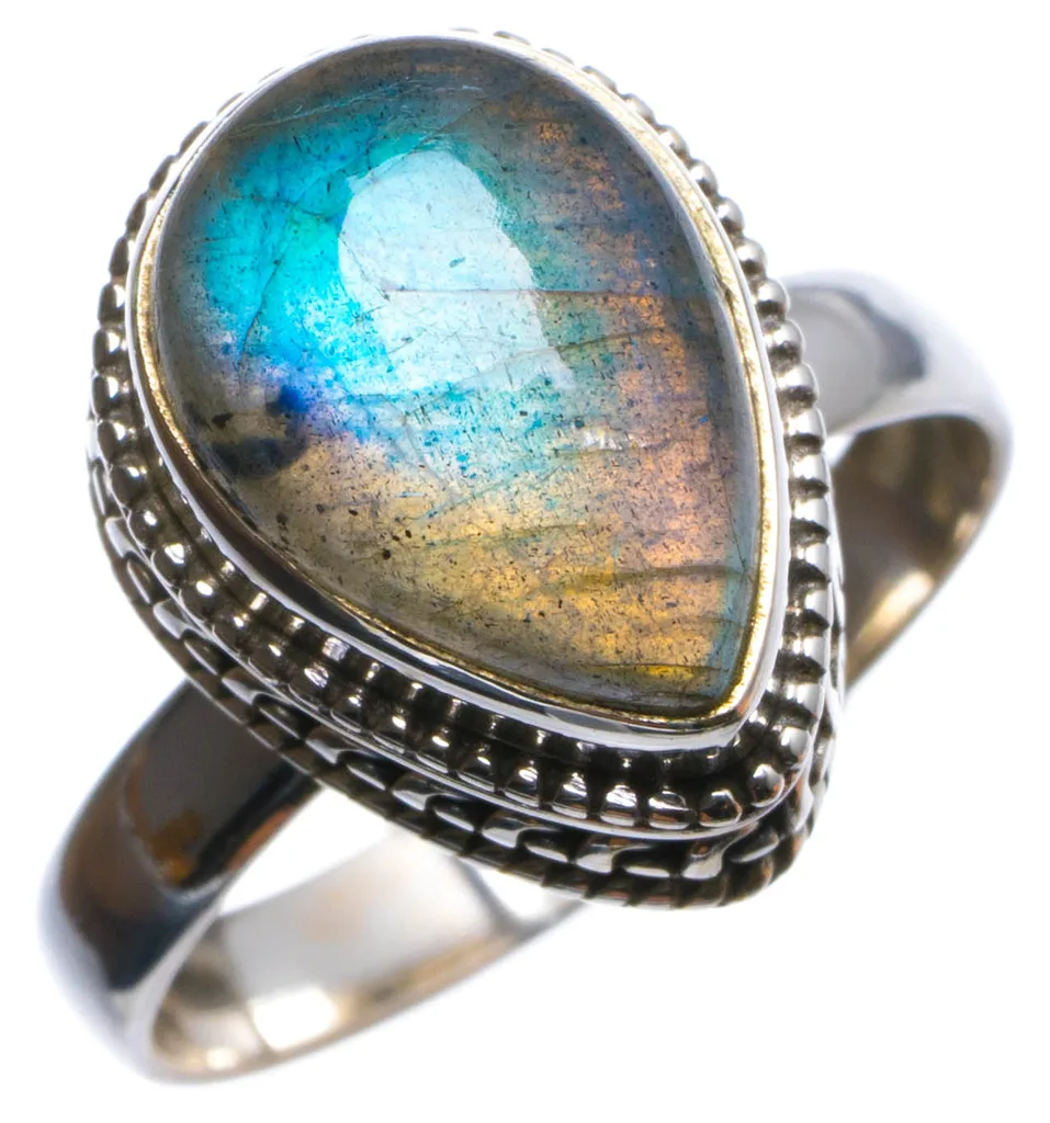 

Natural Blue Fire Labradorite Handmade Unique 925 Sterling Silver Ring, US size 8.75 X2575