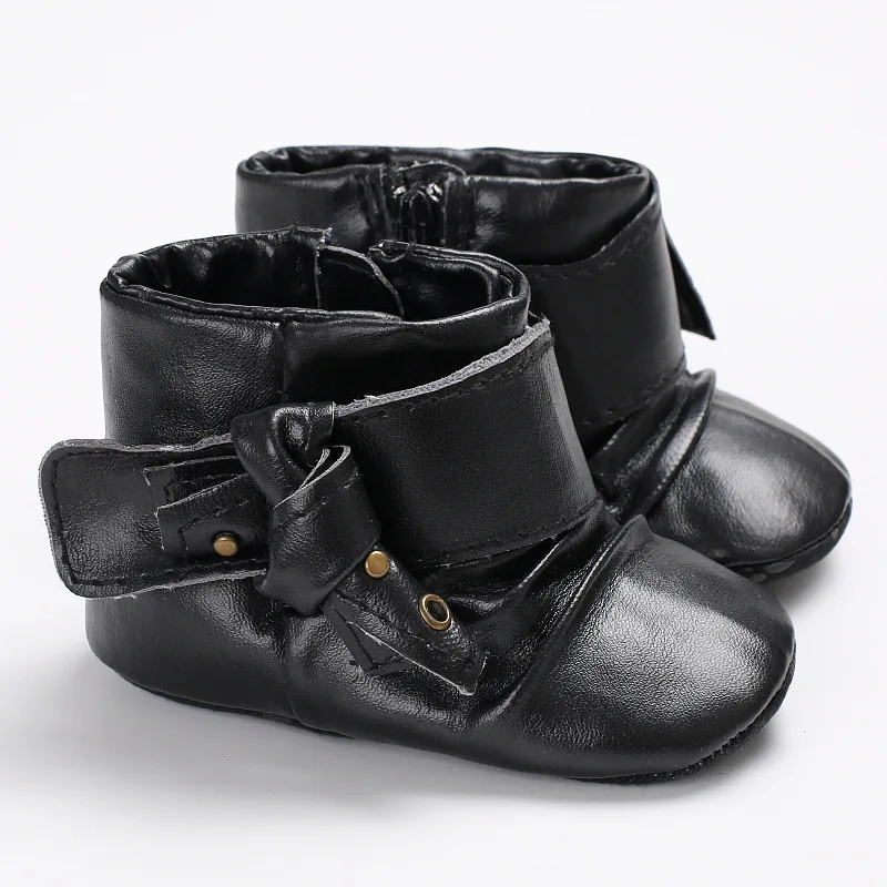 Модная обувь на мягкой подошве для маленьких девочек 0-1 лет; сезон весна-осень; обувь для малышей - Цвет: Черный