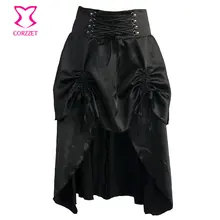 Black Satin Gothic Skirt With Ruffle Women Burlesque Mid Swallowtail Skirts Matching Steampunk Corsets and Bustiers