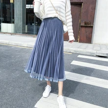 Модная новинка, женская летняя длинная юбка из тюля, высокая талия, черная шифоновая юбка, Повседневная тонкая сетка, высокая эластичность, плиссированные юбки для женщин, s