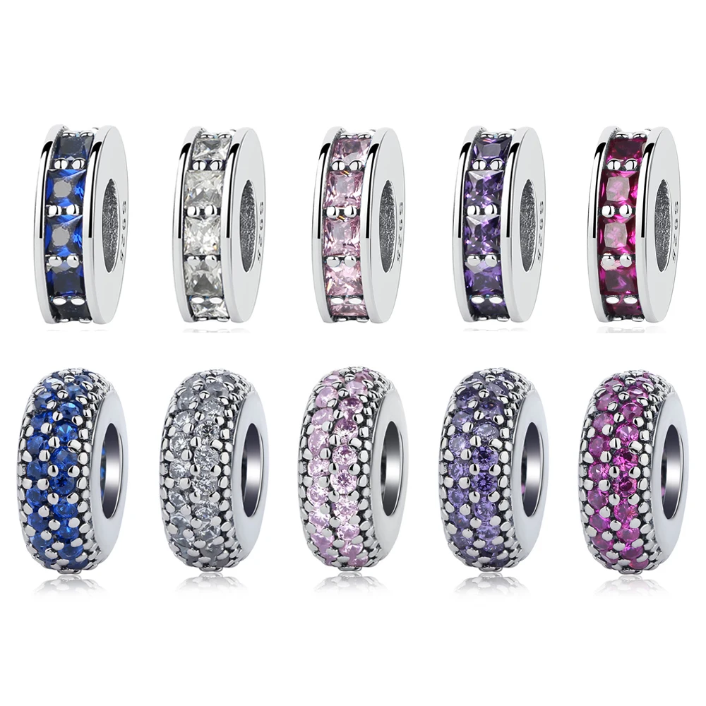 

Authentic 925 Sterling Silver Bead Charm Micro-pave Pure Color Ring Beads Fit Women Pandora Bracelets DIY Jewelry YW20529