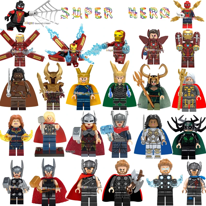 

40PCS/LOT Marvel Super Hero Hela Spiderman Thor s Loki Odin Heimdallr Friends Avengers Infinity War Building Block