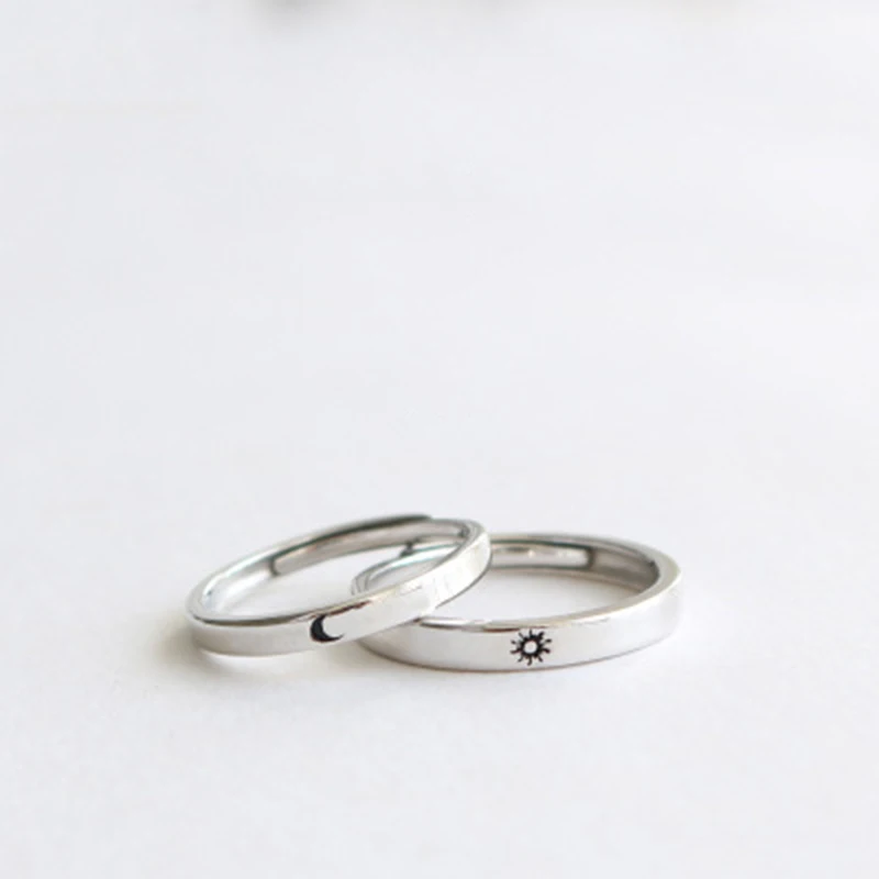 Qevila Fashion Silver color Ring Simple Style Moon Sun Love Adjustable Plate S925 Couple Rings For Girls Boy Best Friend Jewelry (2)