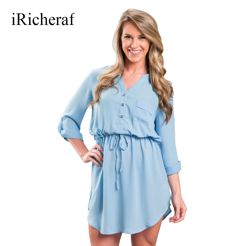 Sexy Long Sleeve Dress font b Women b font Irregular Hem V neck Slim Waist font