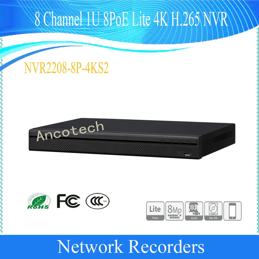 

Dahua 8Ch 1U 8PoE Lite 4K Network Video Recorde English Version NVR H.265 8MP DHI-NVR2208-8P-4KS2