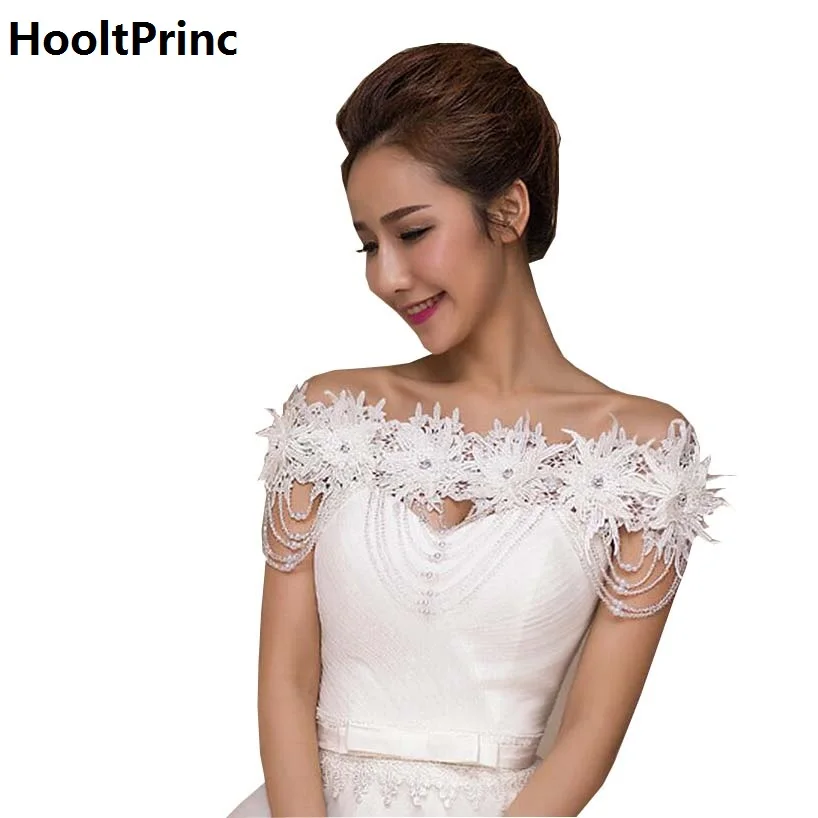 HooltPrinc Ivory White Lace Bridal Bolero Wedding Jacket for Women Bride Cropped Wrap Shrug for