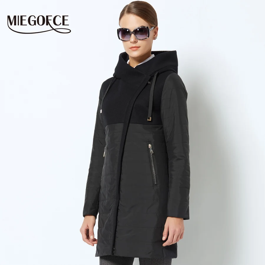 MIEGOFCE 2018 Весеннее женское пальто с кривой молнией сделано двумя материалами