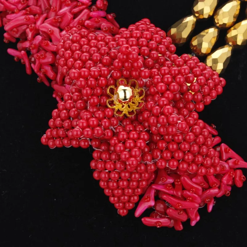 4 ujewelry свадебные золотые ювелирные наборы красные коралловые бусы Ювелирные