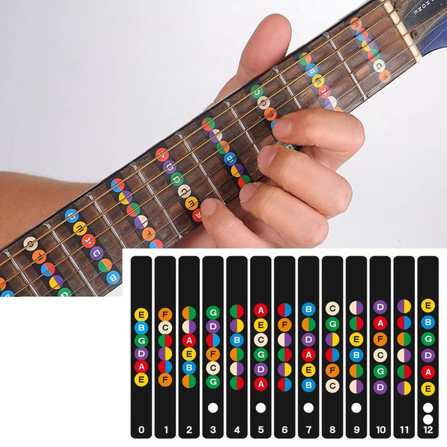 HONGECB Autocollant de Note à Guitare, Échelle Musicale Autocollant pour 6  Cordes Guitares Électrique et Acoustique, Transparent et Noir Autocollants