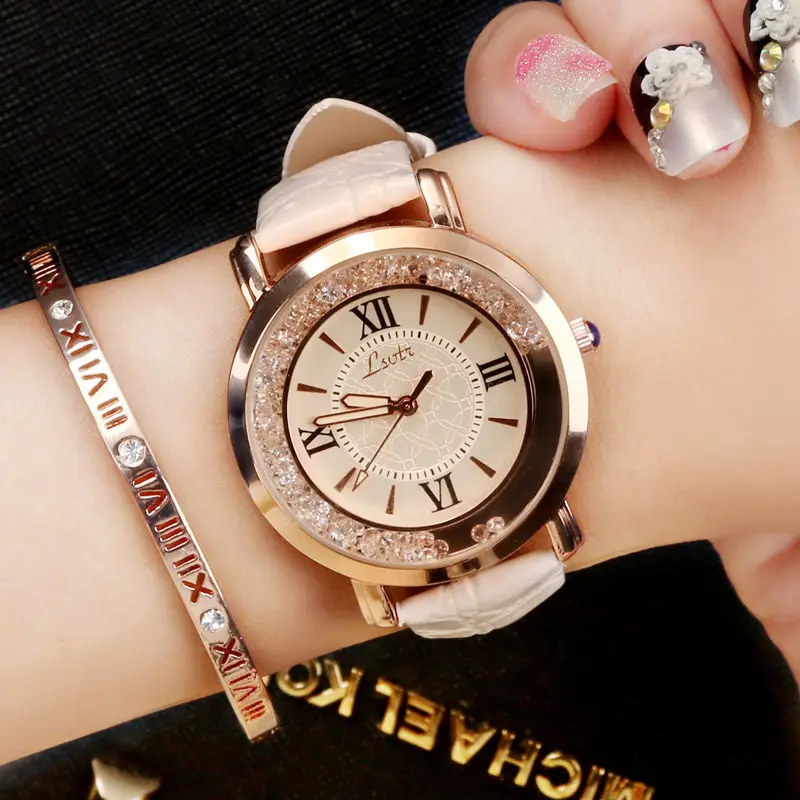 

Women's Watch Luxury Roman Numeral Fashion Dress Watches Woman 2018 Leather Quartz Rhinestone Ladies Wristwatch Montres Femme