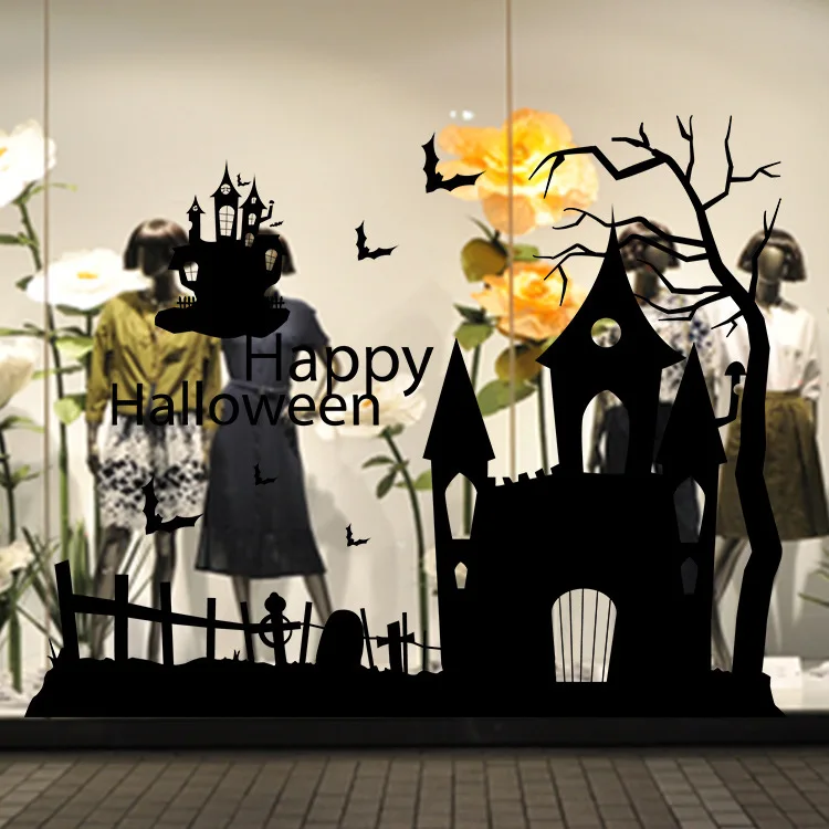 1pc Halloween Wall Stickers Haunted House Waterproof Glass Window