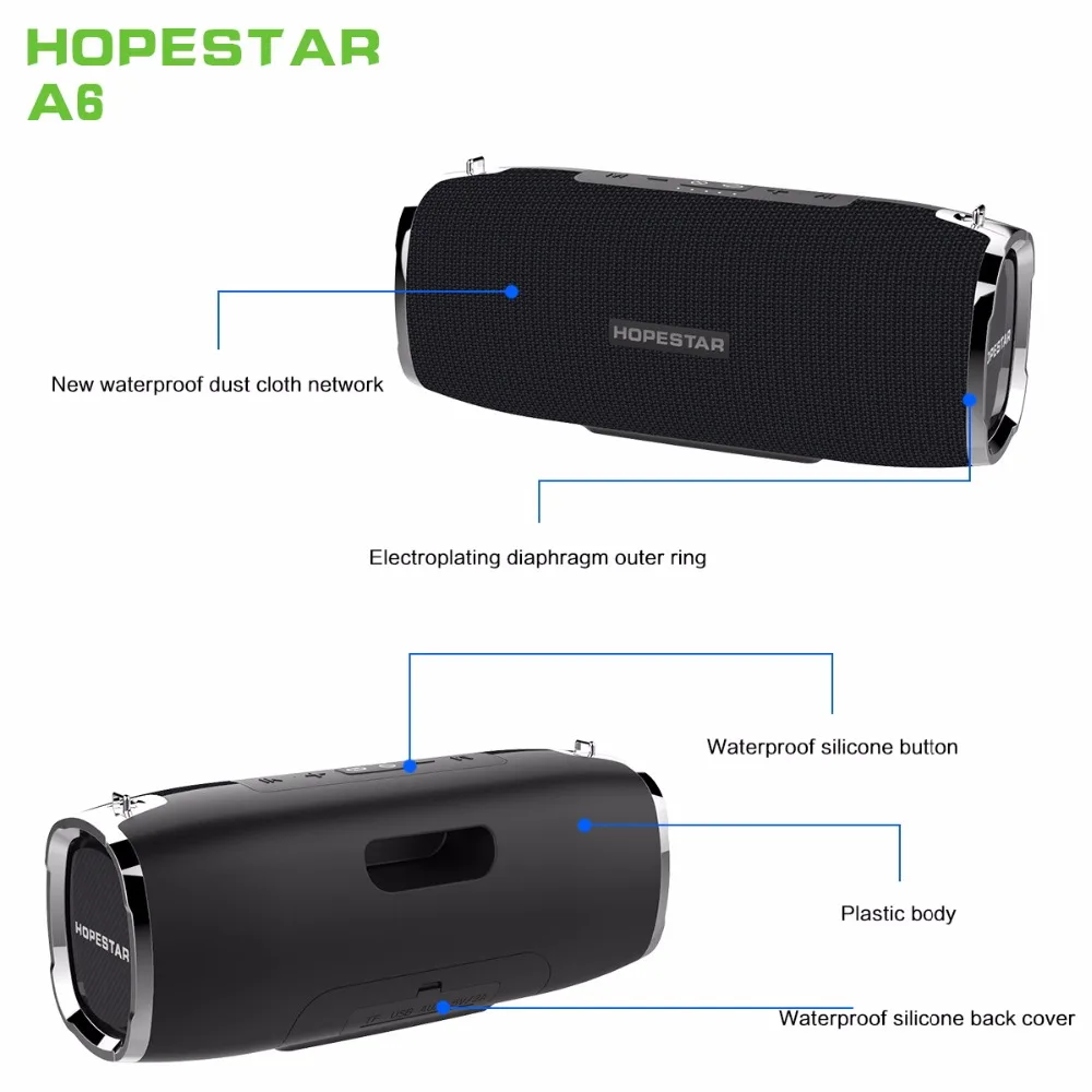HOPESTAR A6 Bluetooth Speaker Portable Wireless Loudspeaker Soundbar 3D stereo Outdoor Waterproof Big Power Bank 35W