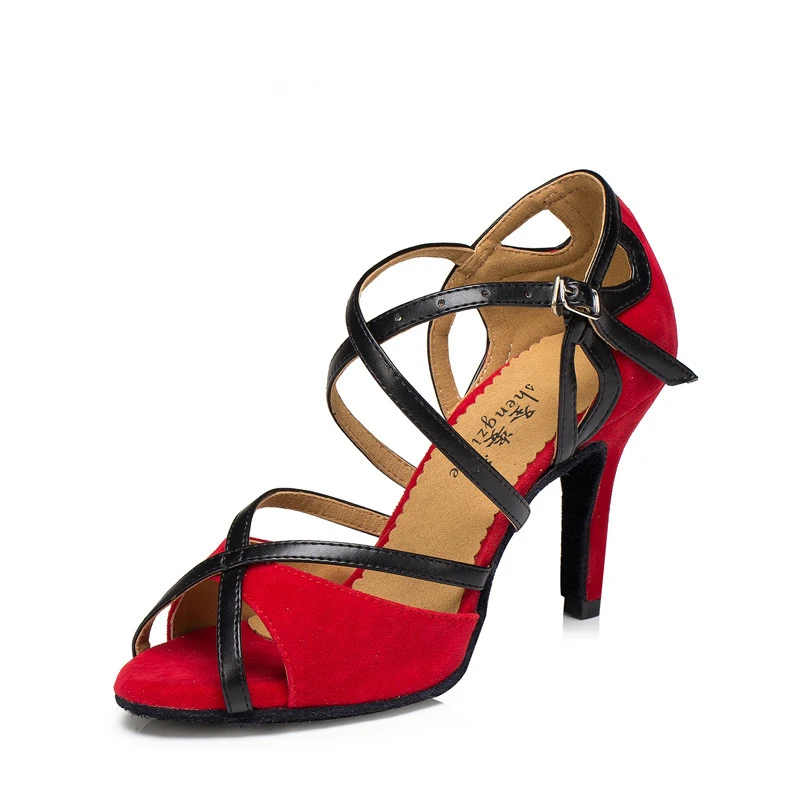 

8.5CM High Heel Women Latin Dance Shoes Soft Soles Indoor Modern Dance Sneakers Buckle Black Red Dance Shoes EUR34-42 Plus Size