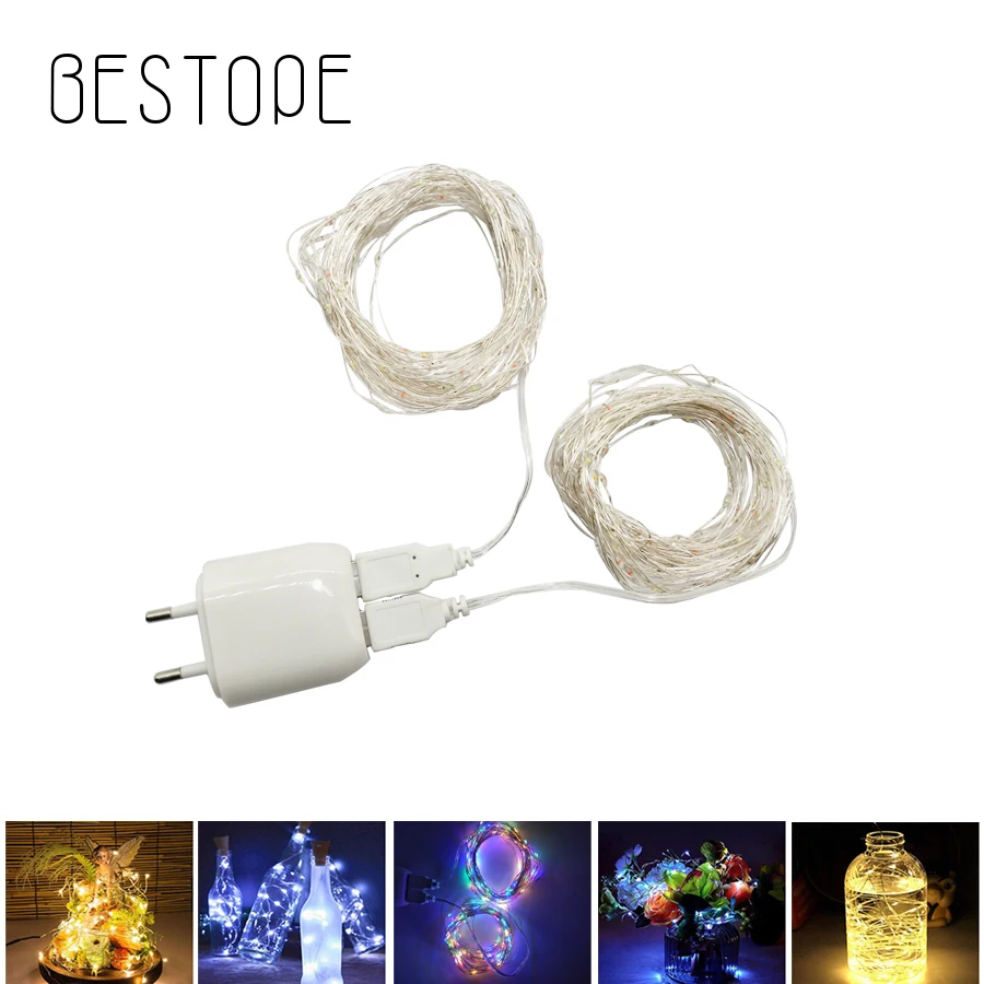 

5V USB LED String Light With Charger 50M 60M Copper Silver wire Waterproof Fairy LED Christmas Lights For Wedding Party Holiday