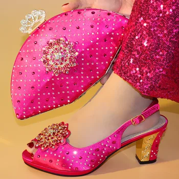

Fuchsia Color African Shoes and Matching Bags Italian Ladies Italian Shoes and Bag Set Decorated with Appliques Nigerian Shoes