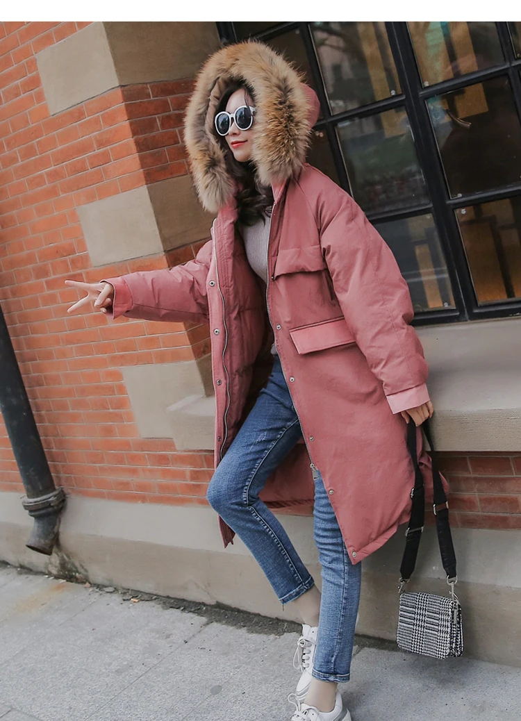 30 Degree Women Winter Coat Thick Warm Ladies Down Jacket Parkas Duck Cotton Large Real Fur Collar Long Female Overcoat