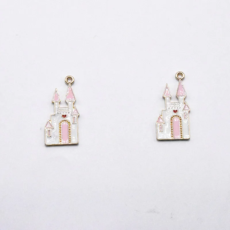 

Fashion charm castle pink architecture enamel charm making pendant suitable for retro DIY jewelry accessories gift party
