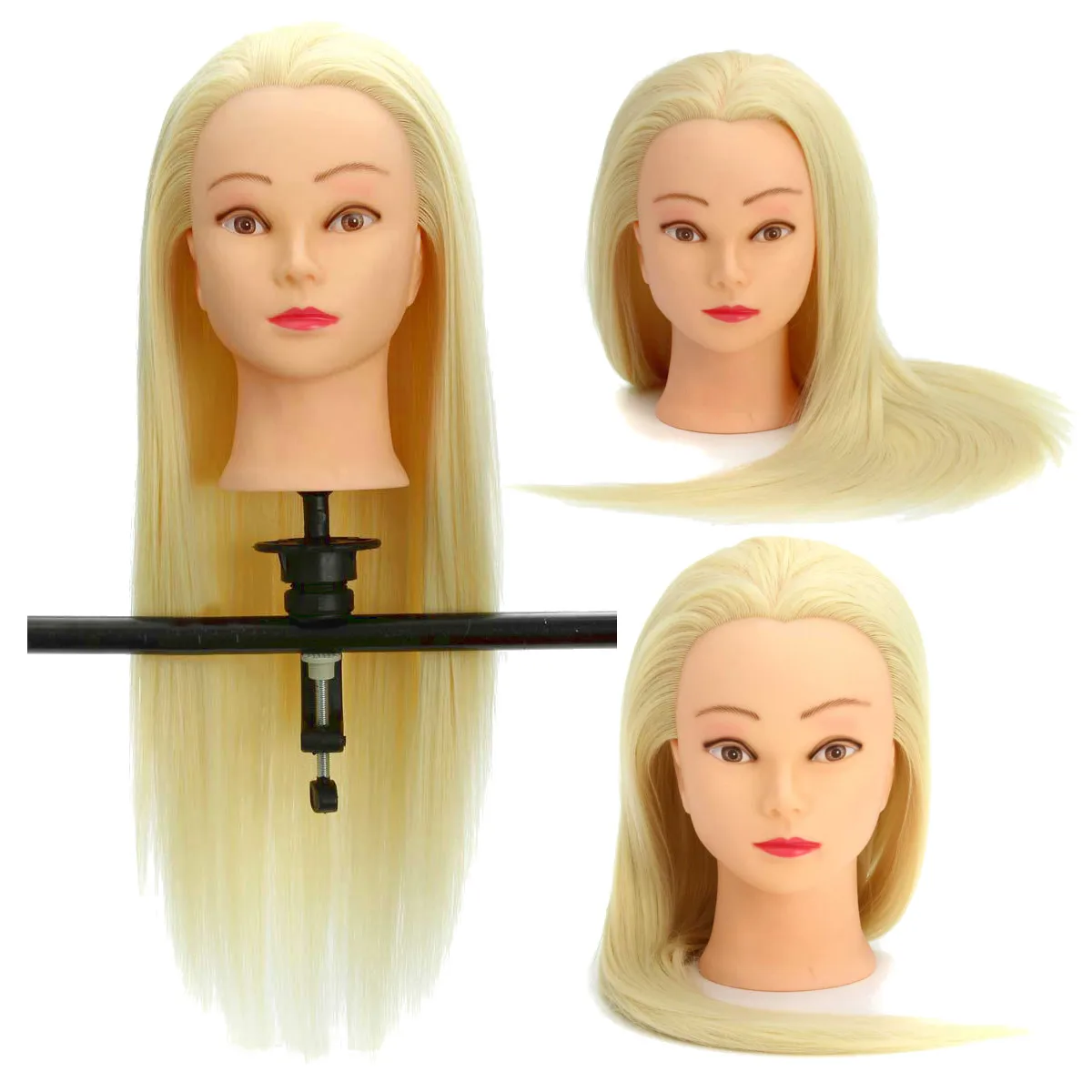 

22 inch 30% Gold Real Natural Hair Training Mannequin Head With Stand Holder For Hairstyles Professional Practice Wig Head Women