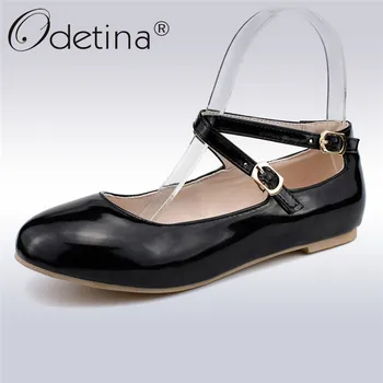 

Odetina New Women Ballet Flats Buckle Ankle Strap Mary Jane Flats Ballerina Flat Shoes Cross Strap Comfortable Shoes Big Size 47