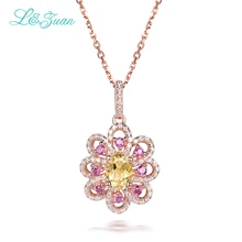 I&Zuan Colorful Diamond Jewelry 925 Sterling Silver Chain Natural Citrine Yellow Stone Pendant Necklace For Women Flower Shape