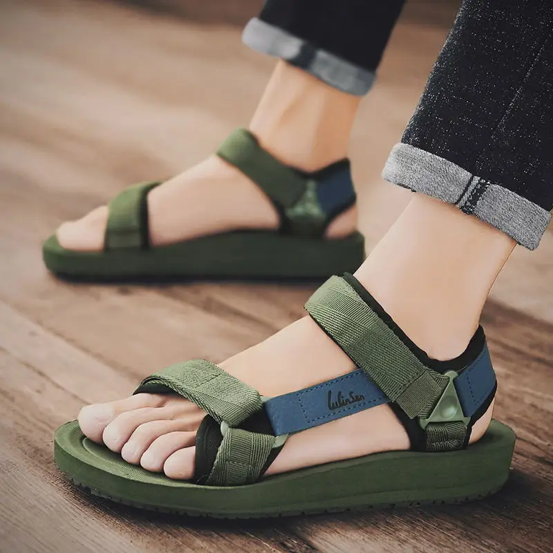 

Summer Men Sandals Hook&loop Fashion Waterproof Beach Sandals Shoes Man Casual Thick Bottom Footwear