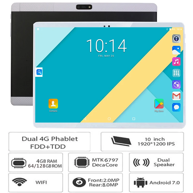 Deca Core 10 дюймов планшетный ПК 3g 4G LTE Phablet 4 Гб ОЗУ 128 Гб ПЗУ 1920x1200 ips 8.0MP gps Bluetooth 10 10,1 планшеты 10 ядер+ подарки