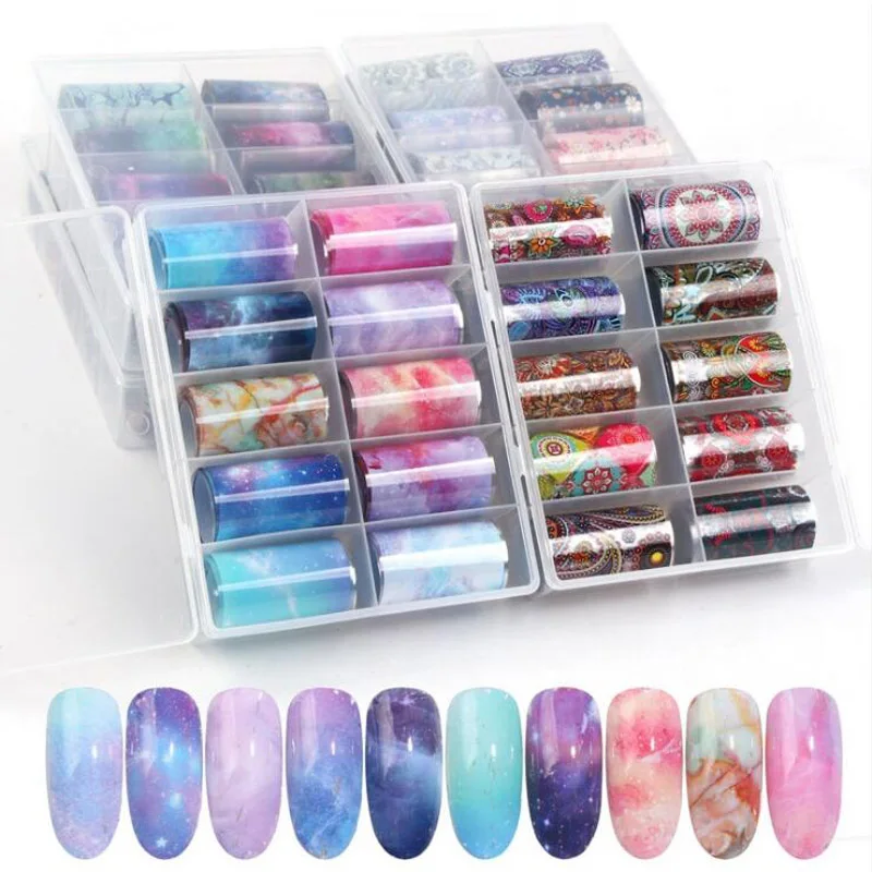 

New 4*100cm Nail Art Foil Set Stickers Glue Transfer Gorgeous Starry Sky Sexy Leopard Lace Manicure Nail Art Decorations