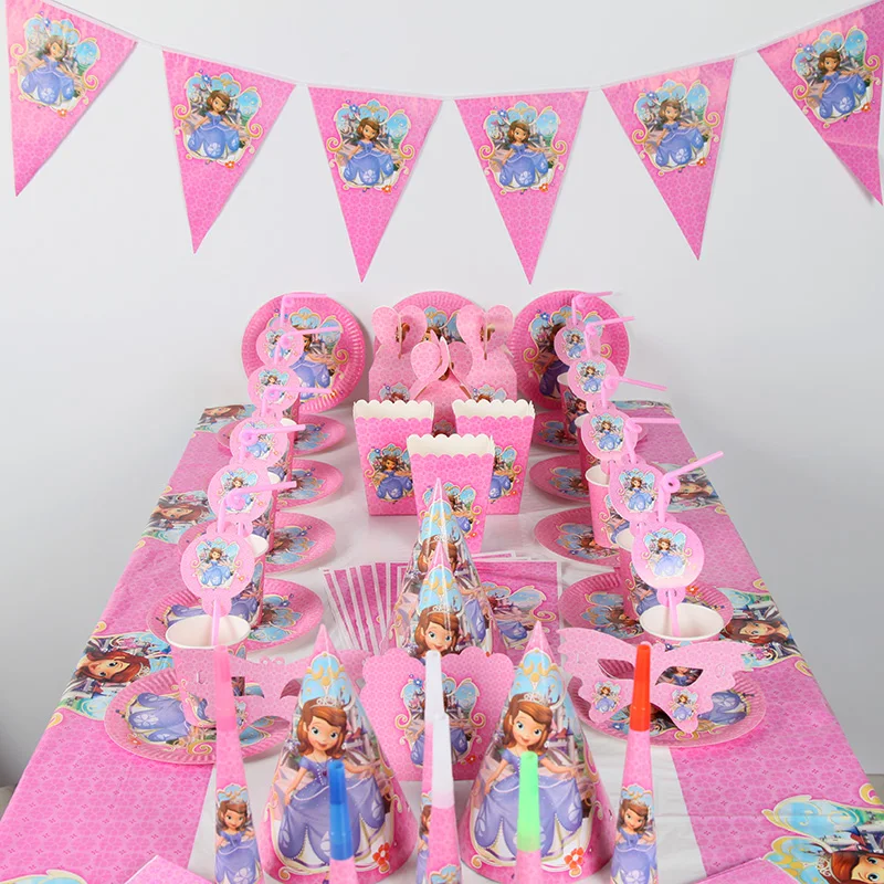 

Princess Sofia Party Set for 10 kids Girls Birthday Party Supplies Pack Banner Wedding Party Decoration Tableware Set 105pcs
