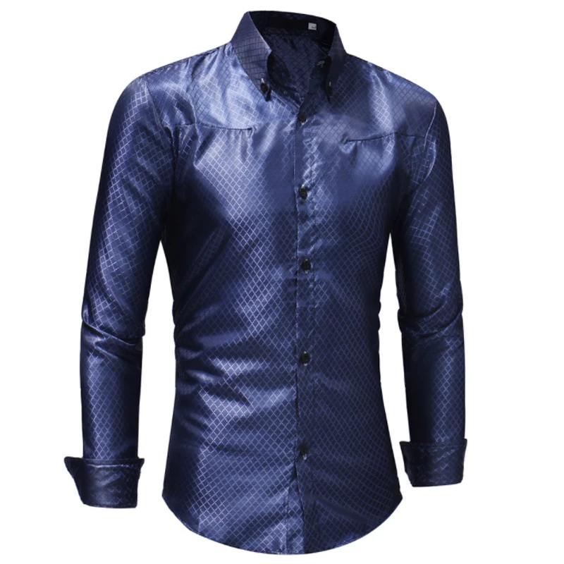 P55 RUIKE Chemise Homme Повседневное Slim Fit Блестящий Золотой Рубашки размер 3XL