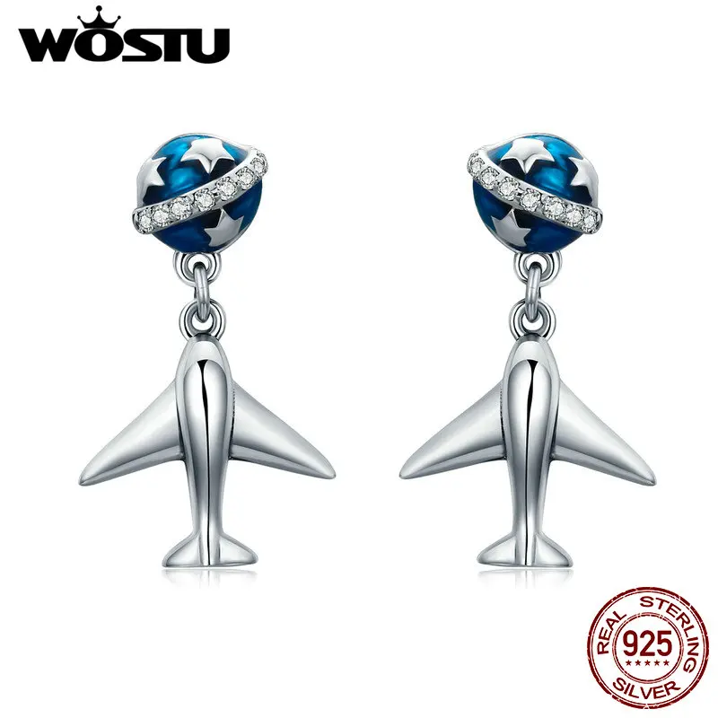 

WOSTU Authentic 925 Sterling Silver Travel The World Plane Drop Earrings for Women Party Dating Fashion Jewelry Gift DXE331