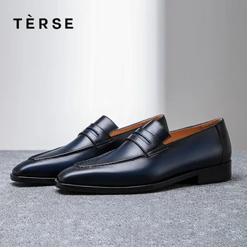 

TERSE New Shoes calfskin men genuine leather dress shoes Comfortable handmade loafers shoes goodyear welted footwear 15770-30