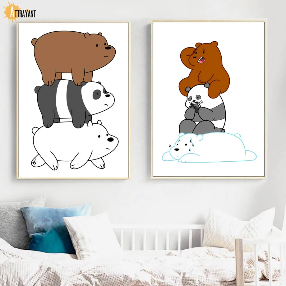 

Cartoon Bear Panda Wall Art Canvas Painting Nordic Posters And Prints Animal Wall Pictures Kids Room Baby Boy Room Home Decor