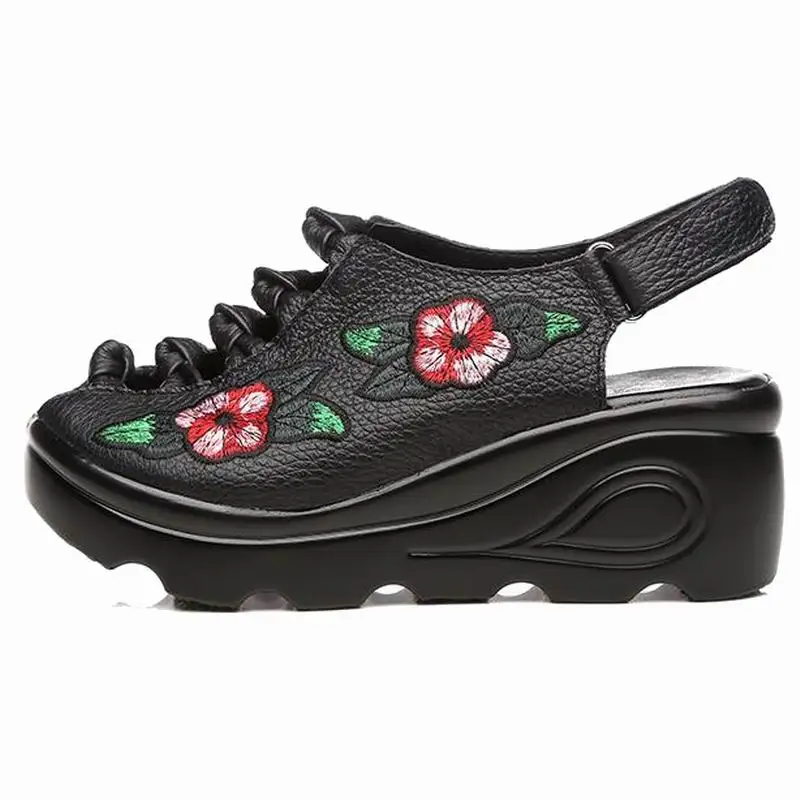 GKTINOO Genuine Leather Shoes Summer Women Sandals 2019 Elegant Comfortable Women Shoes Fashion Sandals Platform Wedges Sandals