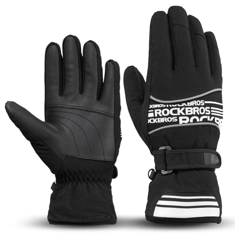 ROCKBROS термальные водонепроницаемые ветрозащитные Mtb велосипедные перчатки для катания на лыжах, пеших прогулок, снегоходов, мотоциклов-40 градусов зимние велосипедные перчатки - Цвет: S132 Black