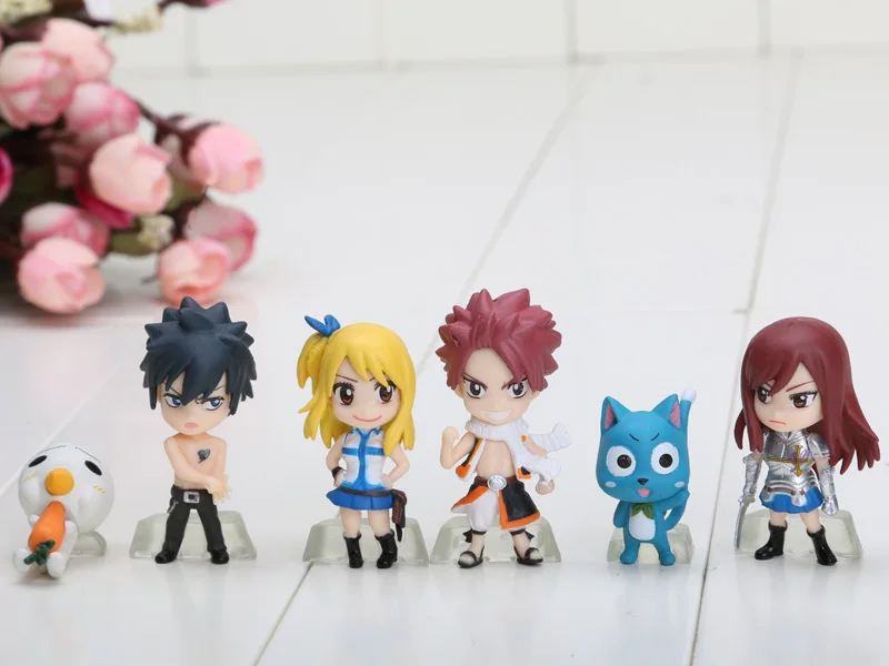 

6pcs/set Fairy Tail Figure Model Natsu Happy Lucy Gray Elza Fairy Tail Toy pvc Action Figures toys Free shipping