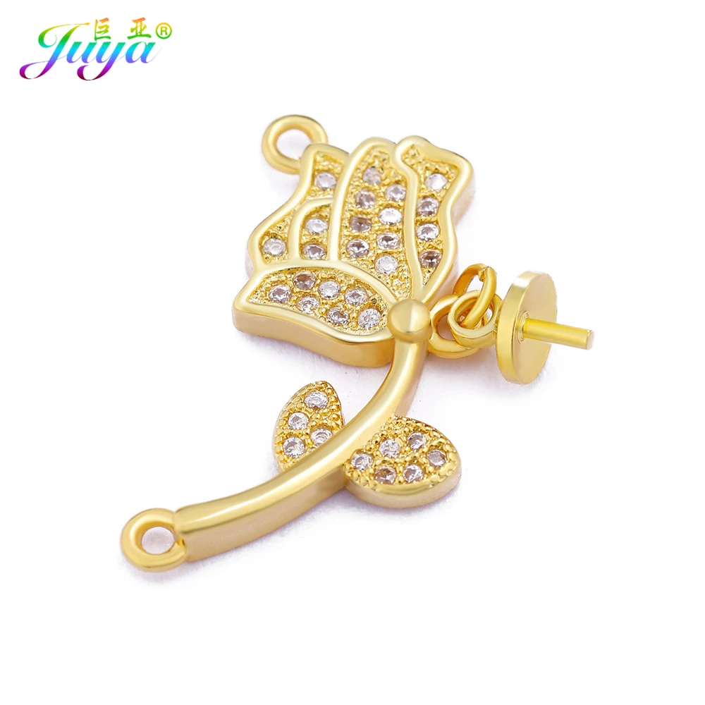 

Handmade Pearls Pendants Gold/Silver/Rose Gold Connector Rose Flower Pearl Accessories For Women Pearls Necklace Making