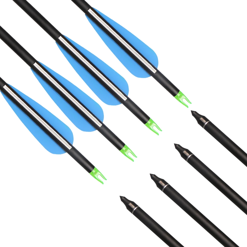 Setas de Carbono Composto de Caça Prática de Plástico 400 com Pena para Arco Removível Seta Mista - Lote Coluna Recurvo Arco 12 Pçs 6 pçs lote Coluna 400 com Pena para