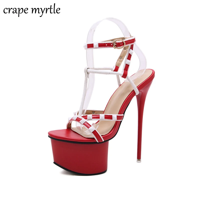 

branded sandals Fashion Summer Women Thin High Heels Sandals 16cm Sexy Stripper Shoes Women Gladiator Platform Sandals YMA402