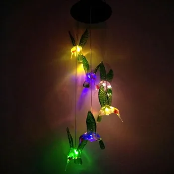 

Solar Changing Color Hummingbird Wind Chime LED Hanging Lamp for Indoor Gardening Yard Pathway MJJ88