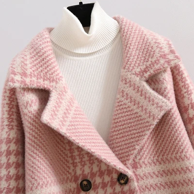 Высокое качество норки кашемир длинный кардиган пальто плед вязаный свитер для женщин зима новые мягкие удобные теплые свитера верхняя одежда - Цвет: pink